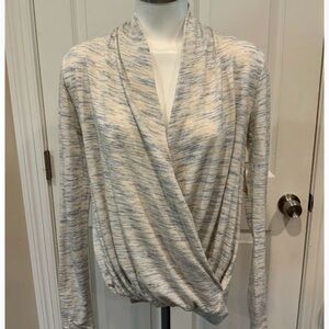 Anthropologie Saturday Sunday Cream and Gray Wrap-Front Sweater